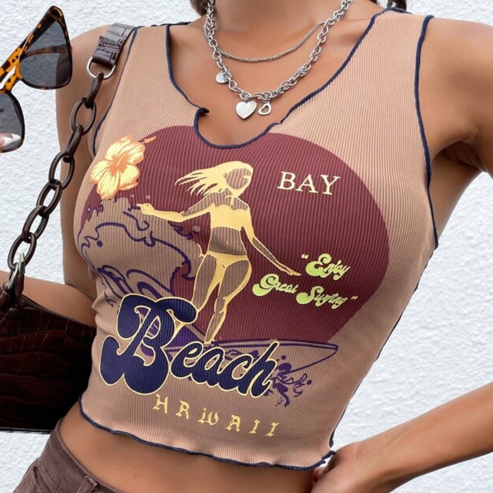 BRAND NEW graphic lettuce trim rib knot crop top